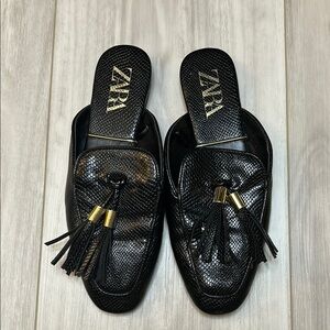 Zara Black Leather Mules with Tassels size 36
